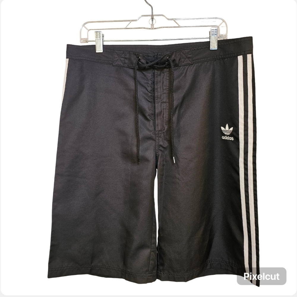 NWOT adidas black with side white stripes swimmers board shorts men size M US